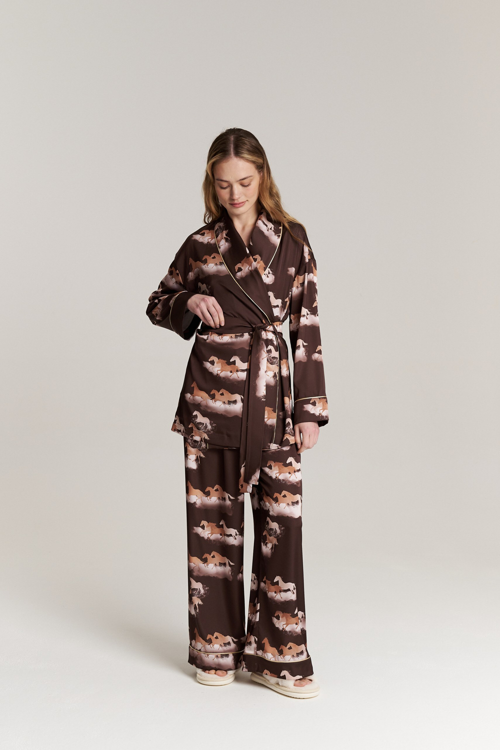 Блуза-кимоно с шалькой - бегущие лошади