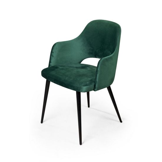 Стул William с подлокотниками, бархат зелёный 19/ черный конус