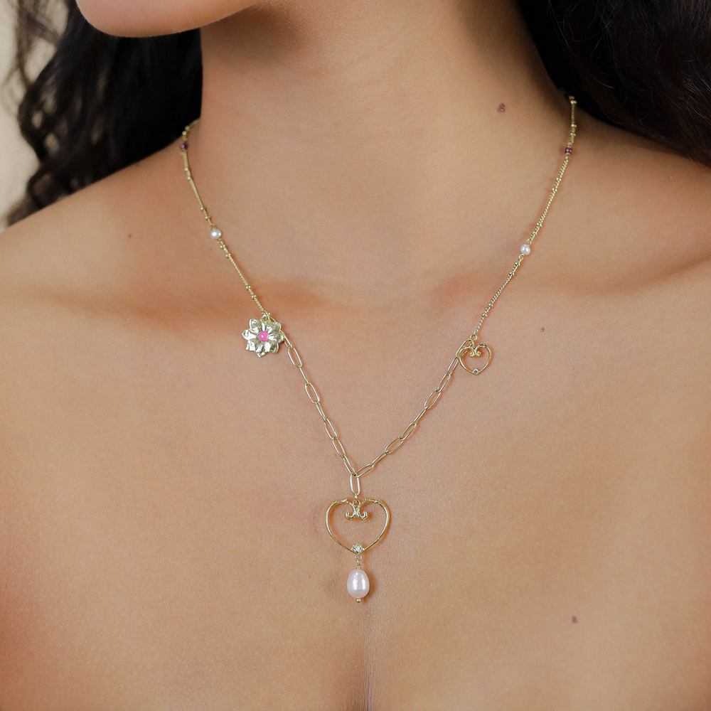 Колье Franck Herval, Jeanne, с жемчугом, аметистом и цветной эмалью, FH26.1-15-64542 (золотистый)