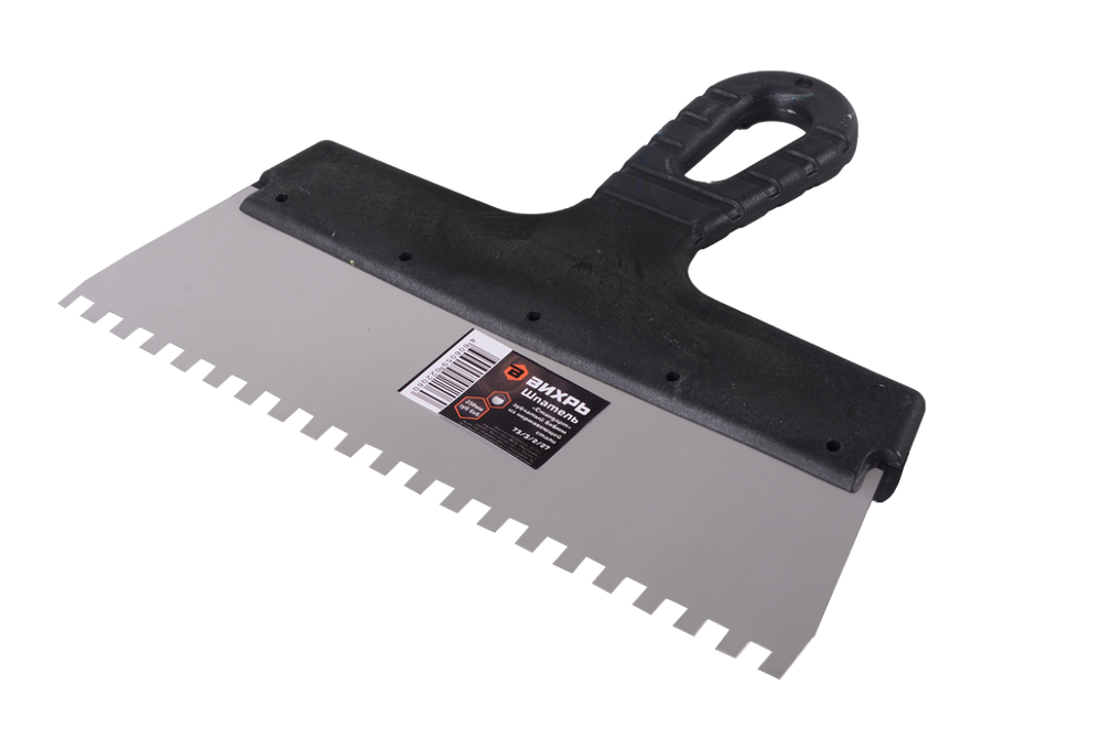 Шпатель ВИХРЬ 6х6 мм, зубчатый, нержавейка, пластик, 250мм