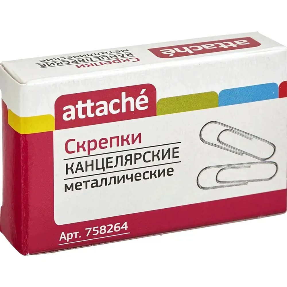 Скрепки Attache металлические без. покрытия,28 мм, негофрирован.,100шт/уп