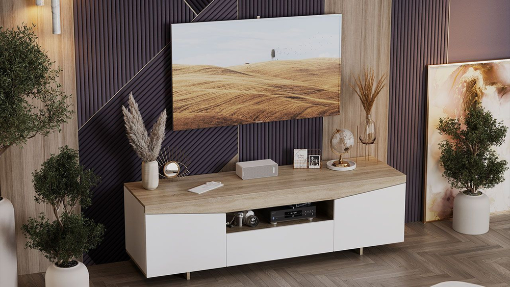 Тумба под телевизор напольная Белый Ясень/Дуб Сонома 160х45х48 см