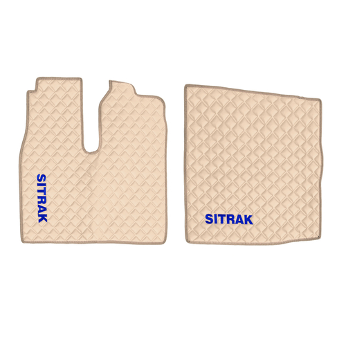 Ковры Sitrak C7H (экокожа, бежевый, бежевый кант, синяя вышивка)