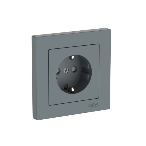 Atlas Desing Розетка с заземлением со шторками, 16А, в сборе, быстрозажим. клем., Грифель