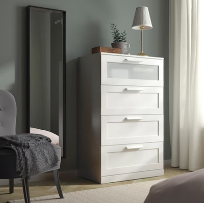 Комод с 4 ящиками Ikea Brimnes матовое стекло, белый