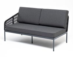 "Канны" правый модуль плетеный из роупа, каркас алюминий темно-серый (RAL7024) муар, роуп темно-серый круглый, ткань темно-серая 027