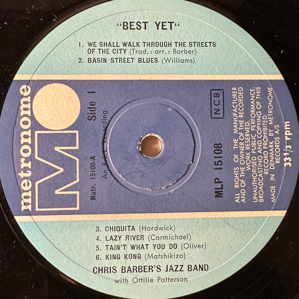 Chris Barber's Jazz Band With Ottilie Patterson ‎– Best Yet! (Дания)