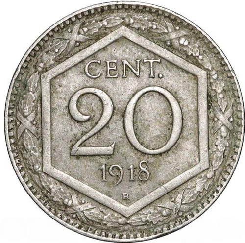 Italy 20 Centesimi 1918 R "Crowned Savoy Shield - Emergency Issue", AU