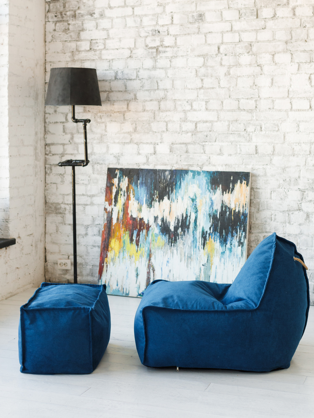 Кресло Манхеттен Синее с Пуфом