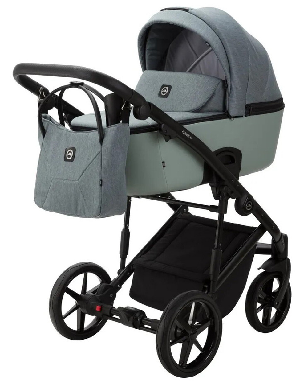 Детская коляска Adamex Mobi 3 в 1 M-PS72 (СЕРЫЙ+СЕРО-ЗЕЛЕНАЯ КОЖА)