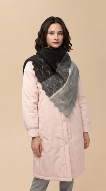 Оренбургский пуховый платок-косынка П2-130184-07/03/02 черный/серый/экрю