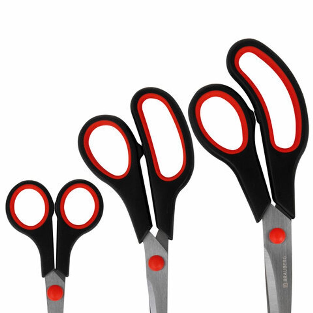Ножницы BRAUBERG НАБОР 3 шт. (140, 190, 230 мм), эргономичные вставки, ВЫГОДНАЯ УПАКОВКА, 238168