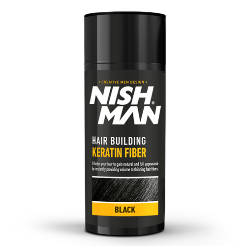 NISHMAN HAIR BUILDING KERATIN FIBER & LOCKING MIST SPRAY SET, BLACK - Загуститель для черных волос 2в1