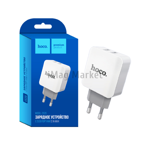 Сетевое зарядное устройство Hoco C52G, 2 USB-A, 10.5W, 2.1A, бело-серый