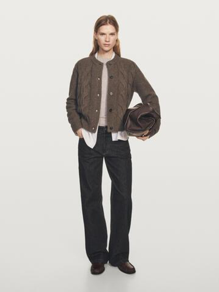 Massimo Dutti Кардиган из смесовой шерсти с узором «косы», дымчатый