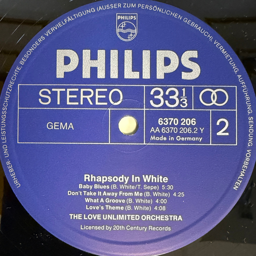 The Love Unlimited Orchestra Arranged & Conducted By Barry White ‎– Rhapsody In White (Германия 1973г.) Т