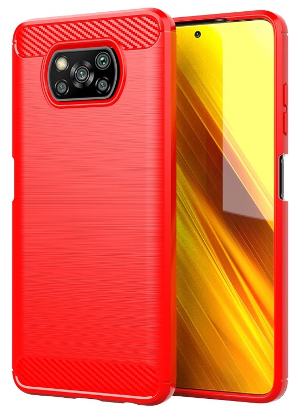 Красный чехол на смартфон Xiaomi Poco X3 NFC, серия Carbon (стиль карбон) от Caseport