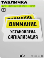 Табличка для частной территории "Внимание, установлена сигнализация", на дом, для участка, организаций и частных территорий, предупреждающая, 40х30 см, Silver Plane x Айдентика Технолоджи