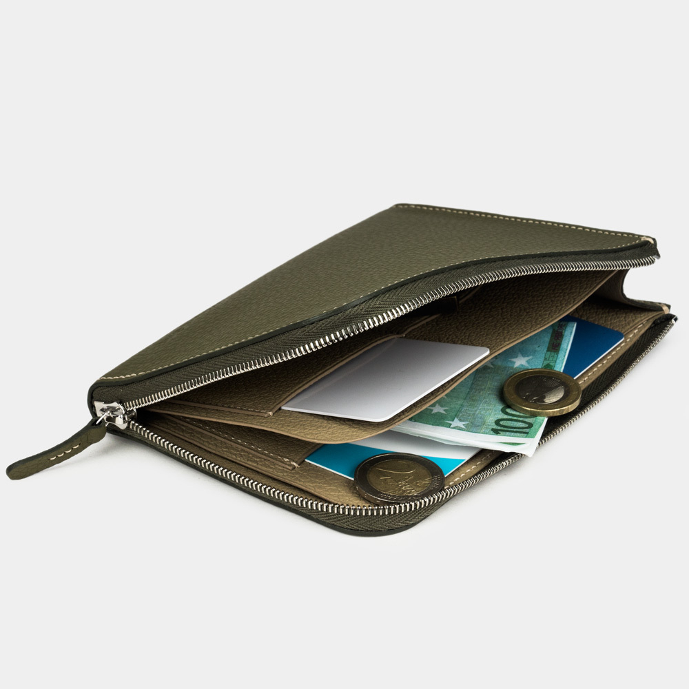 Кошелек кожаный, теленок зеленого цвета