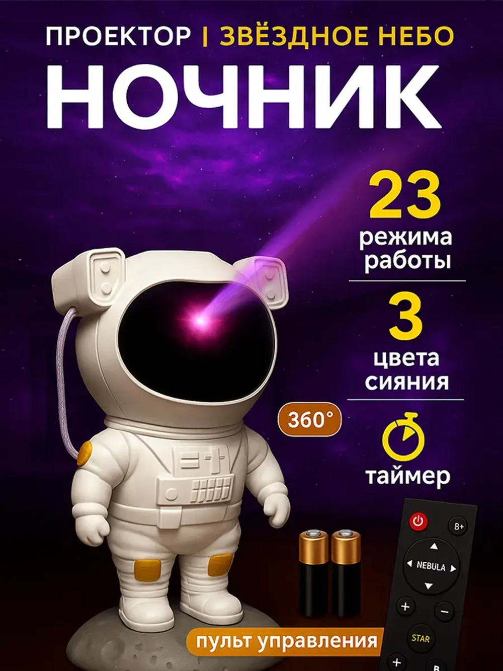 Проектор-ночник звездное небо "Большой Космонавт" + пульт