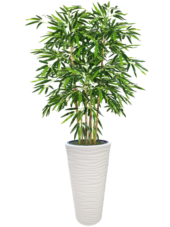 Искусственный Бамбук 150 см темно-зеленый в высоком круглом белом кашпо