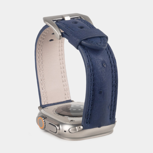 Ремешок для Apple Watch Ultra 49mm из кожи страуса, синего цвета