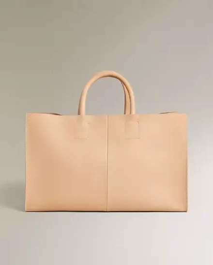 ZARA HOME КОЖАНАЯ СУМКА-ТОУТ, БЕЖЕВЫЙ
