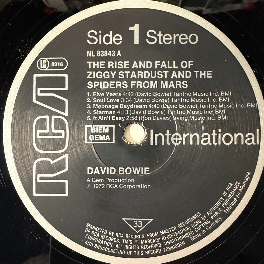 David Bowie ‎– The Rise And Fall Of Ziggy Stardust And The Spiders From Mars (Германия 1983г.) Т