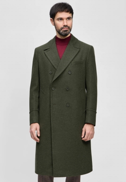 Мужское пальто двубортное (хаки) С39