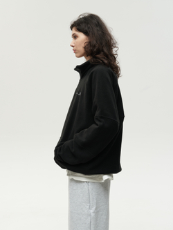 Drawstring Half-Zipped Sweatshirt Black