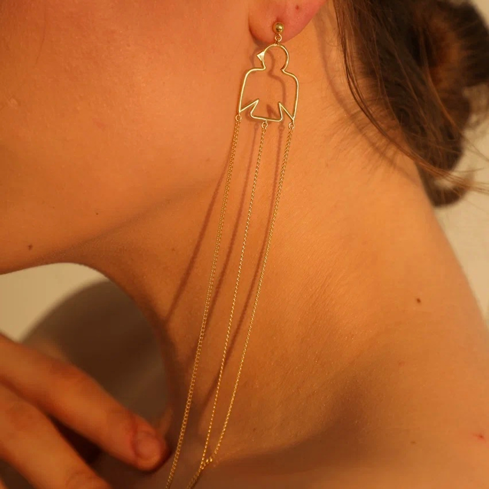 Моносерьга ПТИЦА позолота