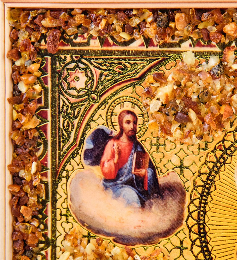 AMB-52/13 Икона «Николай Чудотворец» (с янтарной крошкой) дер.рамка 30х40