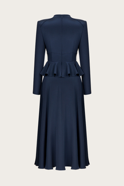 Платье из шелкового кади с баской и авторской вышивкой