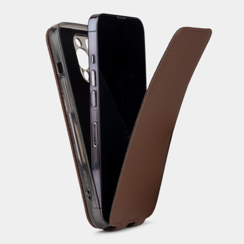 Чехол для iPhone 14 Pro из кожи теленка, цвета шоколад