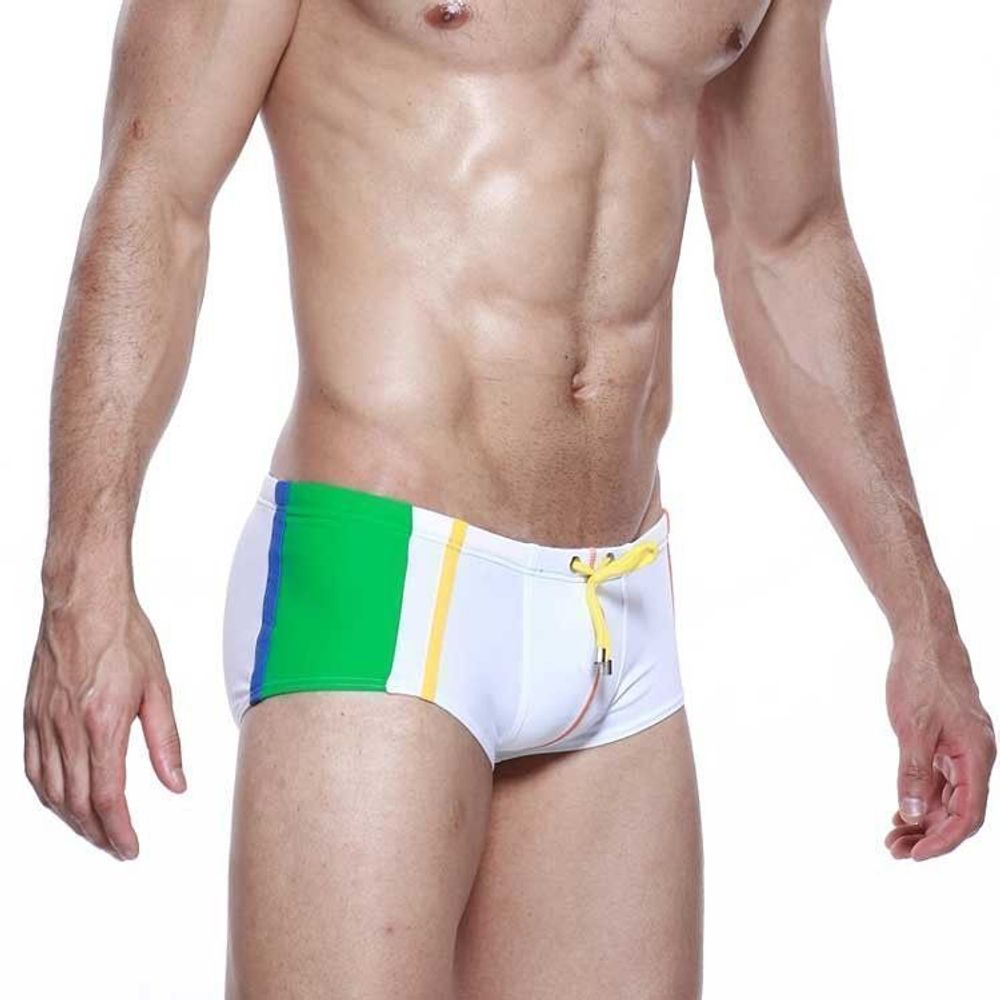 Мужские плавки белые Seobean Patchwork Swimwear White Green Red 40807