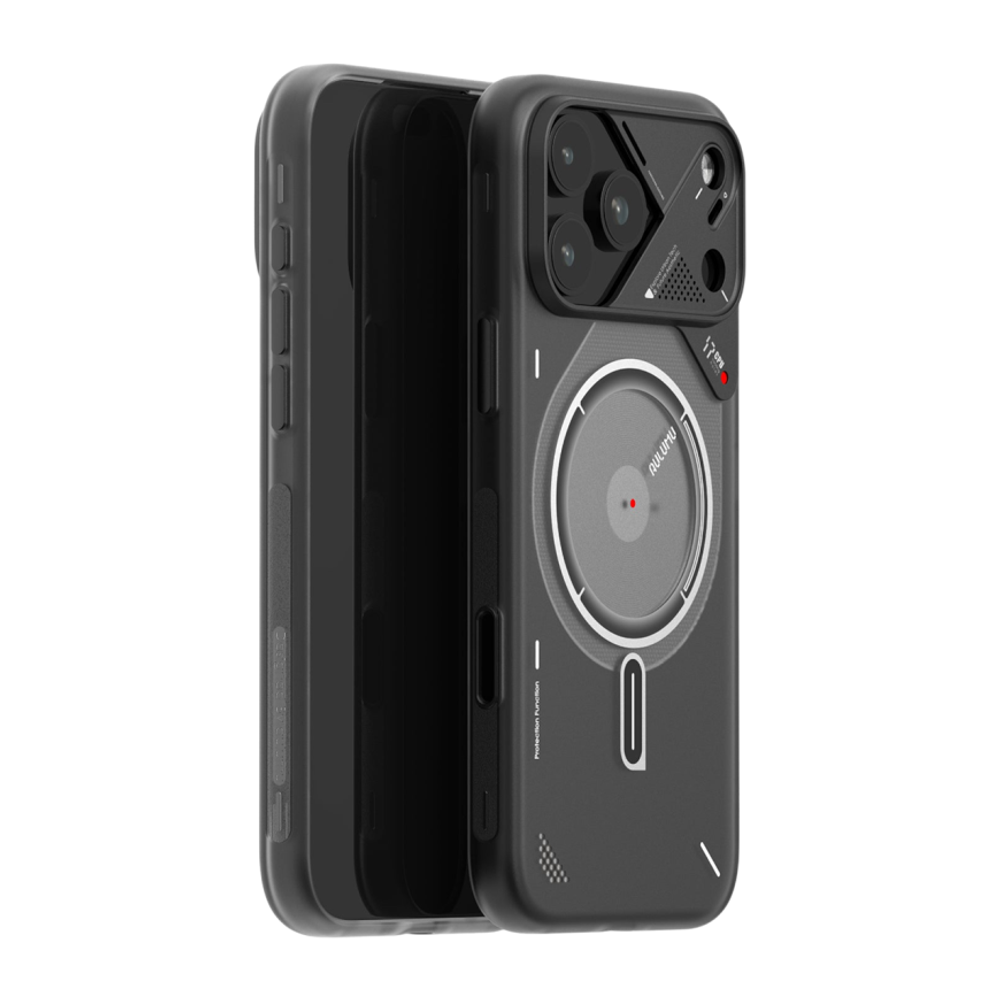 Прозрачный чехол MagSafe Aulumu A17 Frosted Case для iPhone 17 Pro Термополиуретановый чехол в футуристическом стиле с люминесцентным цветовым акцентом, защитой камеры, сенсорной накладкой для Контроллера камеры и теплорассеиванием в области процессора ус