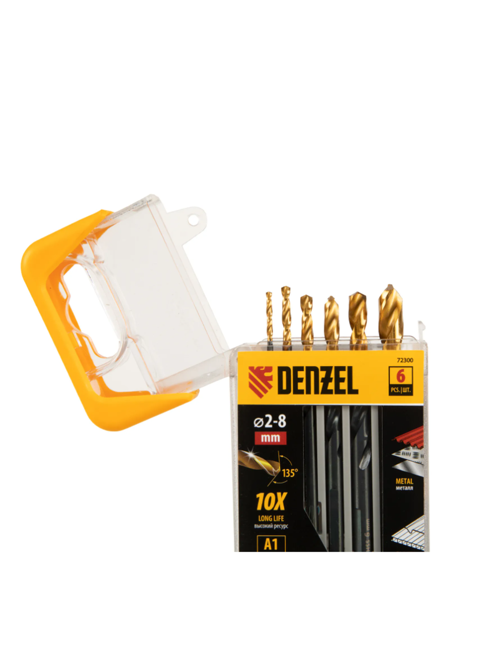 Набор сверл по металлу Golden Tip 2, 3, 4, 5, 6, 8 мм, HSS-Tin, 6 шт Denzel 72300