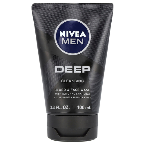 Nivea, Для мужчин, средство для мытья бороды и лица, глубокое очищение, с натуральным углем, 100 мл (3,3 жидк. унц.)