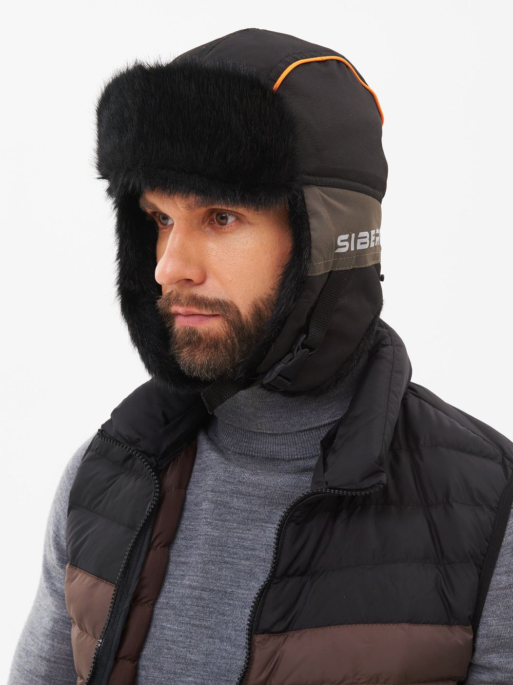 Шапка ушанка зимняя Siberia ткань Breathable цвет Хаки/Черный иск. мех Норка