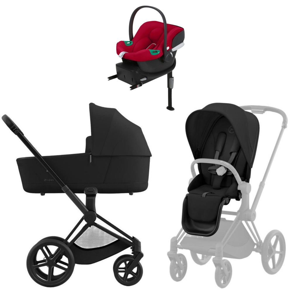 Коляска Cybex Priam IV Matt Black complete Aton B2 Dynamic Red Base One 4 в 1 Sepia Black