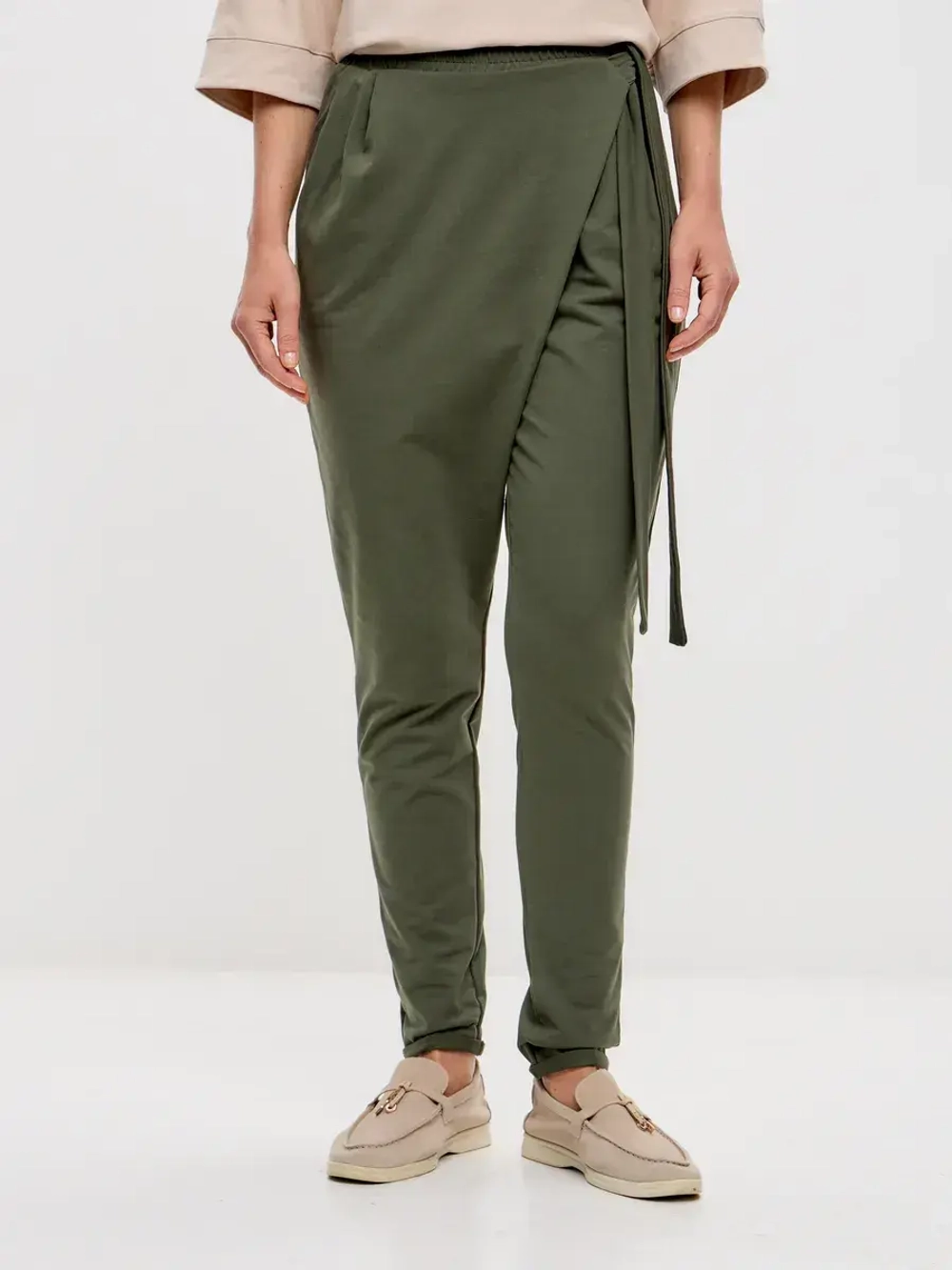 Штаны оверсайз на завязках с запахом большие размеры