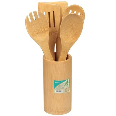 Набор кухонных принадлежностей 5 пр, бамбук, на подставке, навеска, Катунь, КТ-НП-01