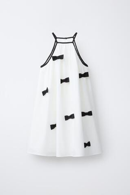 ZARA ПЛАТЬЕ С ГОРЛОВИНОЙ ХАЛТЕР И БАНТОМ, БЕЛЫЙ