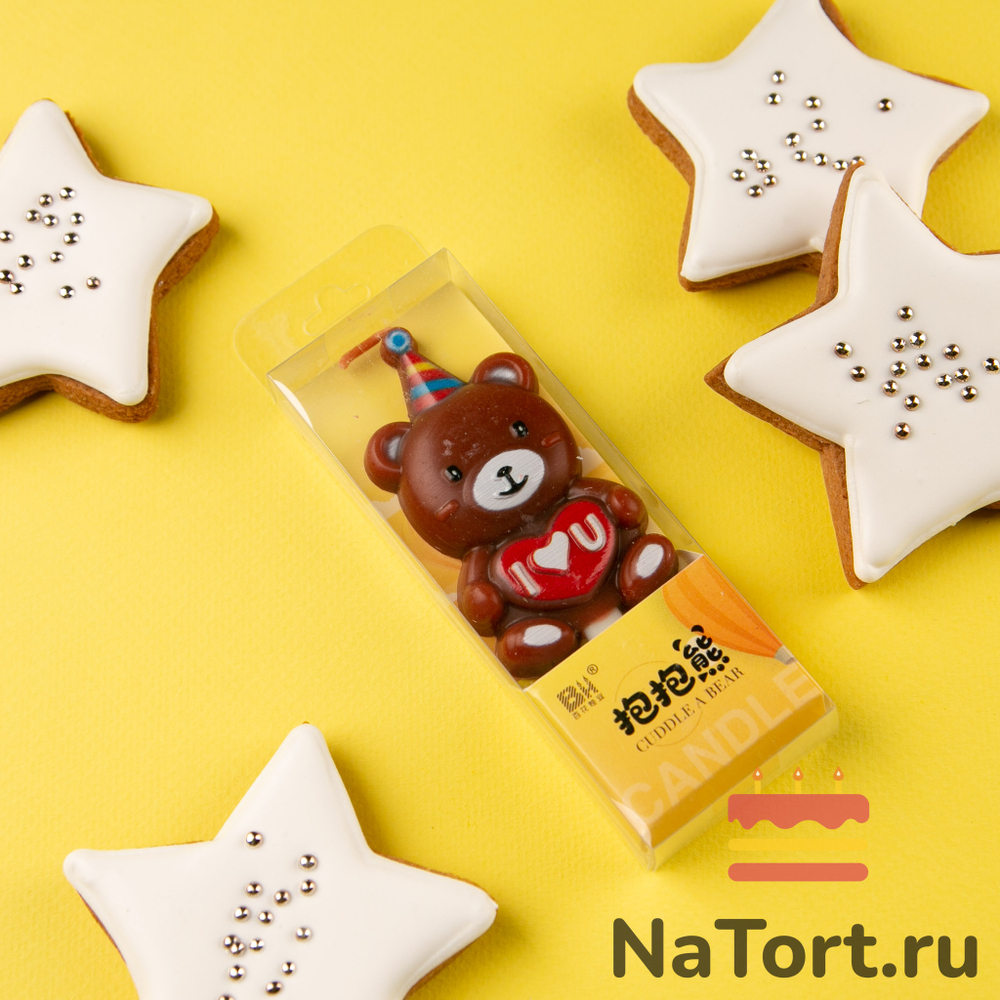 Свеча для торта «Мишка с сердцем» (бурый, 10 см)