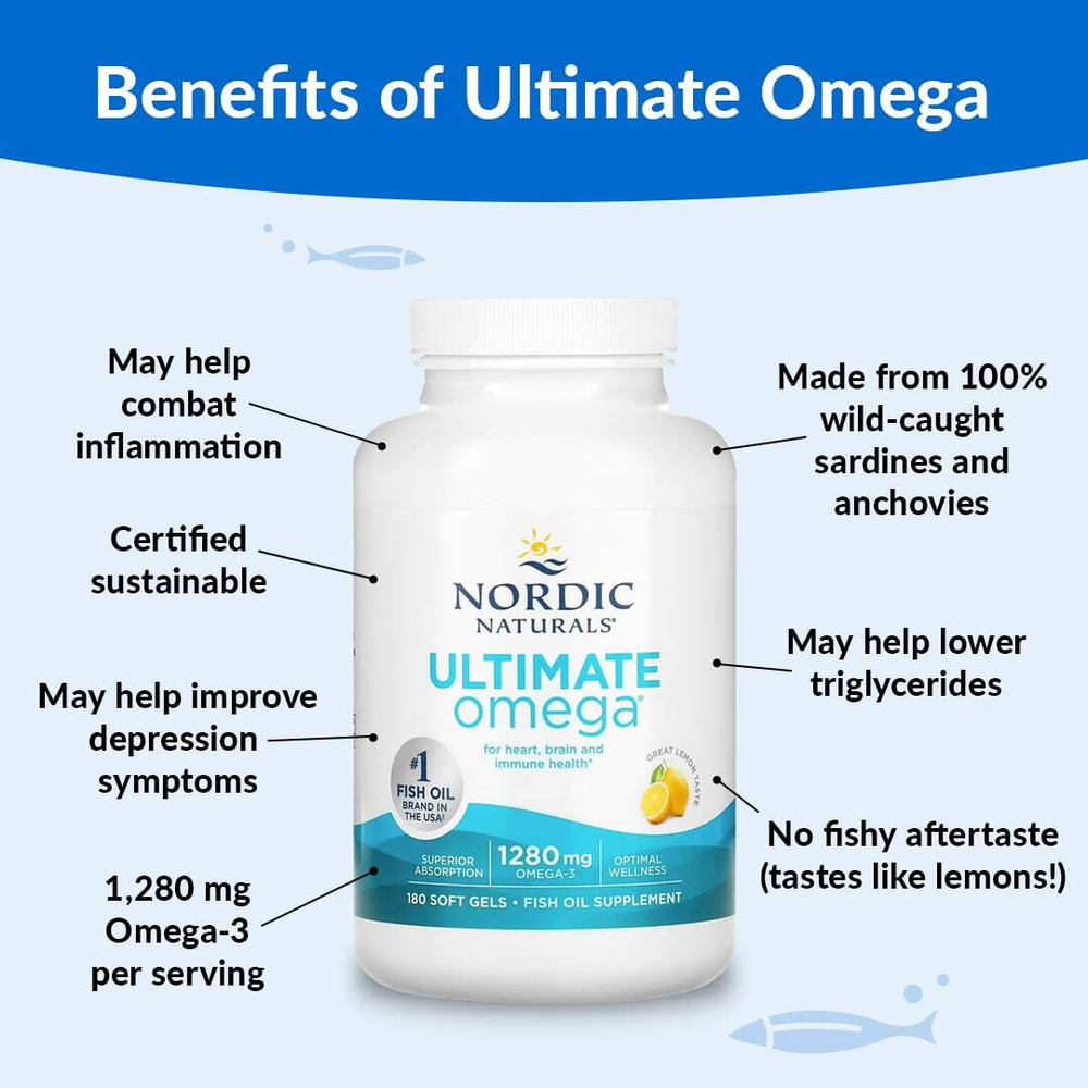 Nordic Naturals, Ultimate Omega, со вкусом лимона, 180 капсул (640 мг в 1 капсуле)