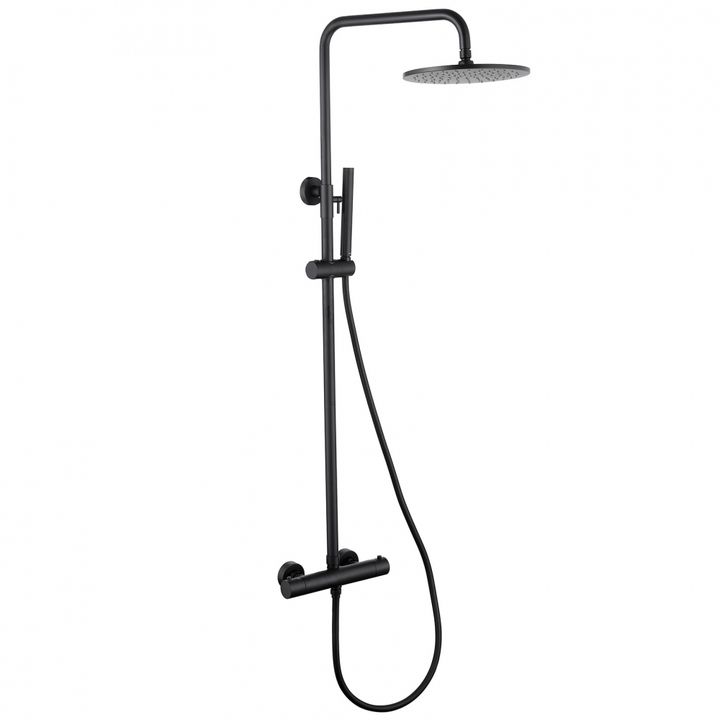 Душевая стойка ABBER Wasser Kreis AF8160BL с термостатом без излива, черная матовая