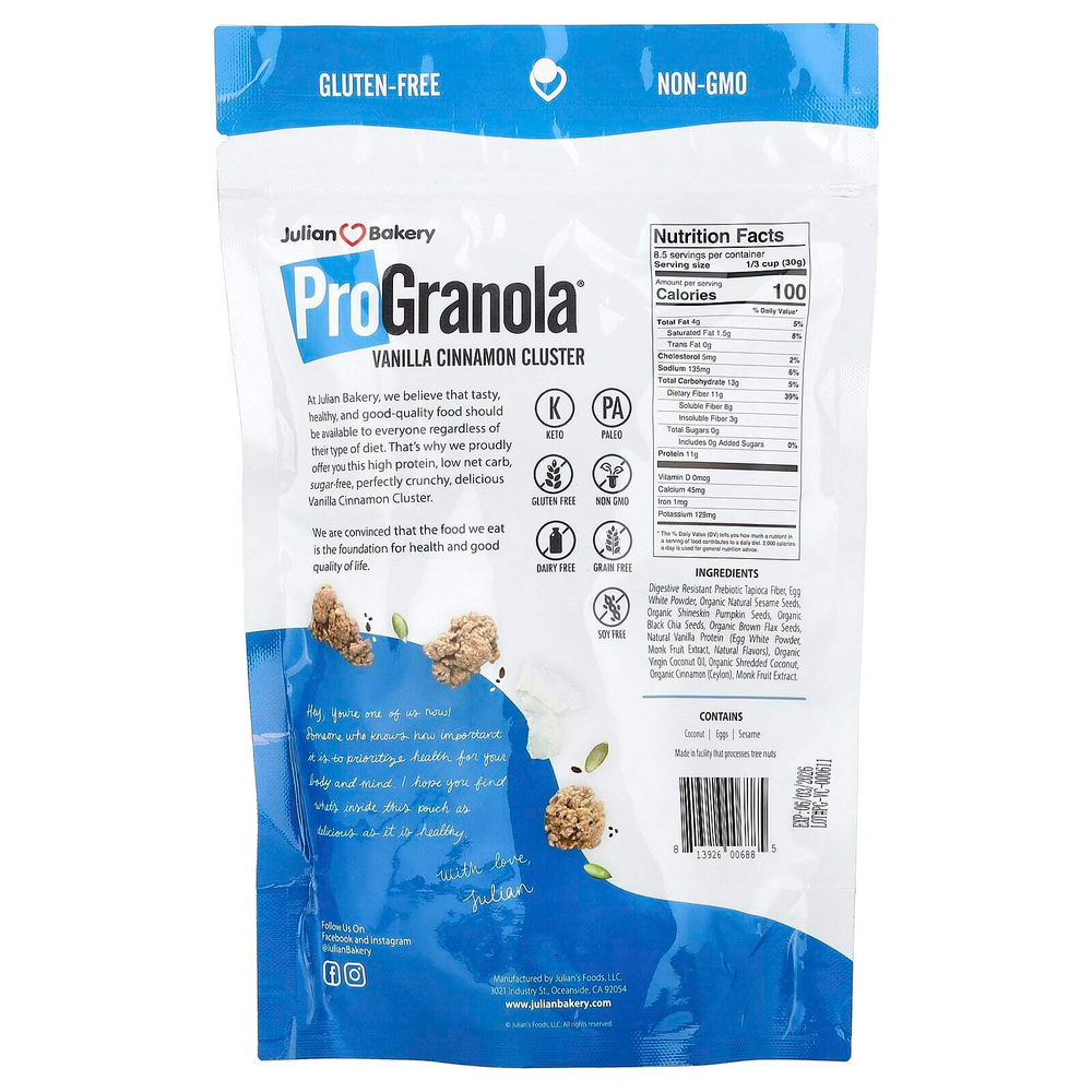 Julian Bakery, ProGranola® Clusters, ваниль и корица, 255 г (9 унций)
