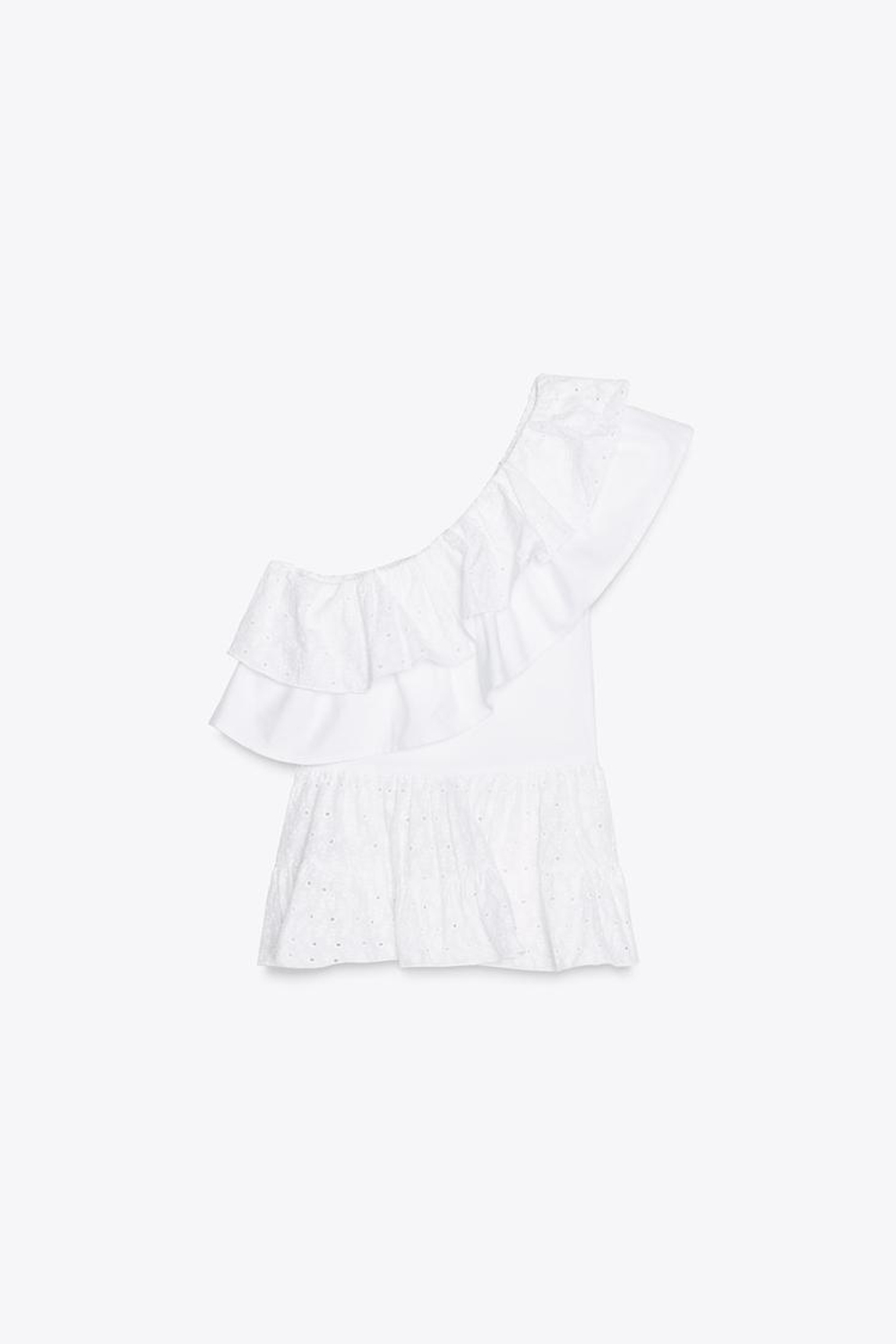 ZARA ТОП АСИММЕТРИЧНОГО КРОЯ С ВЫШИВКОЙ, БЕЛЫЙ