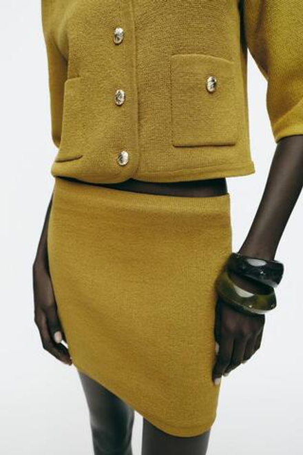 ZARA МИНИ-ЮБКА ТРИКОТАЖНАЯ ОДНОТОННАЯ, ФИСТАШКОВЫЙ