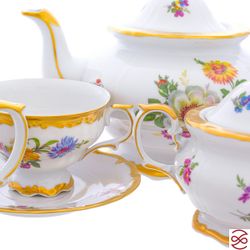 Чайный сервиз Queen's Crown Мейсенский букет на 6 персон 15 предметов